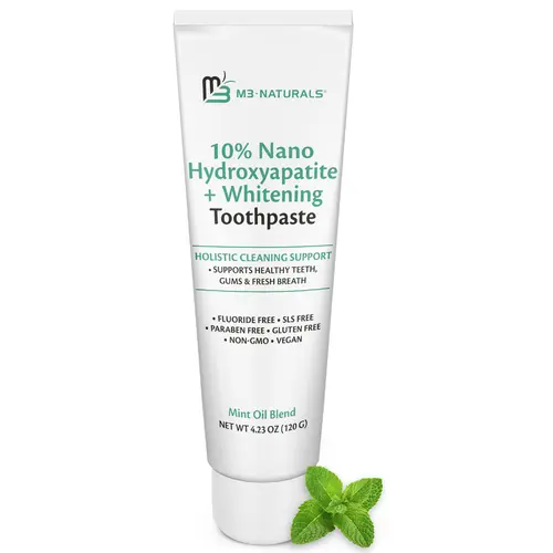 M3 Naturals Nano Hydroxyapatite Fluoride Free Whitening Toothpaste + Calcium, Non-GMO, Vegan, Paraben Free, 4.23 OZ (120 G)