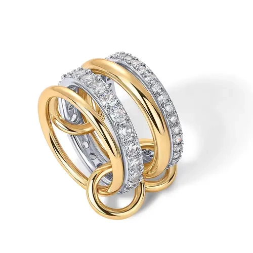 TEWIKY Women's Stackable Fashion Rings - Gold-Accented Silver-Gold Mixed Metals Multi-Ring Set, Non Tarnish Tarnish Proof Diamanté CZ Casual Jewelry