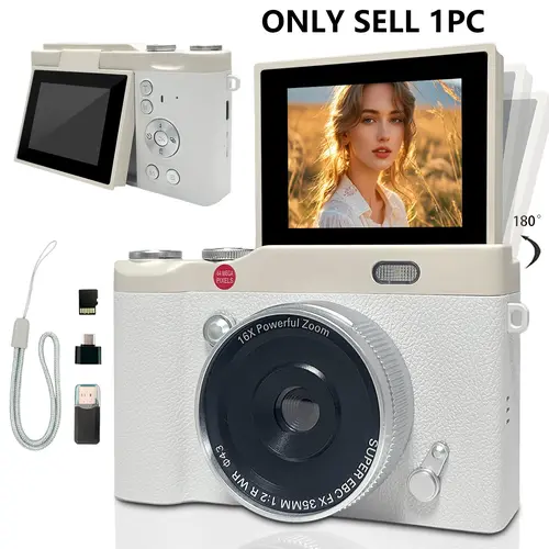 Vintage Student Camera, Flip Screen Portable Camera for Teens, Pocket Camera with Filters, Entry-Level Digital Zoom Camera with Memory Card, Perfect for Back to School, Christmas & Thanksgiving