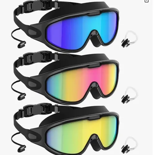 MARISUN Goggles Swimming Adult Swim-Goggles: Wide View with UV400 Protection Anti Fog No Leak for Men and Women 3 Pack fit outdoorfun Swim Kit Nose Clips Swim Glasses summerwins