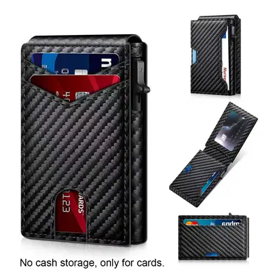 Men's Slim Black RFID Popup Card Wallet - 1-Touch Eject, Secure Storage, Removable Cardholder, RFID Card Slots - Gifts for Boyfriend, Brothers, Holidays (No Cash Storage)