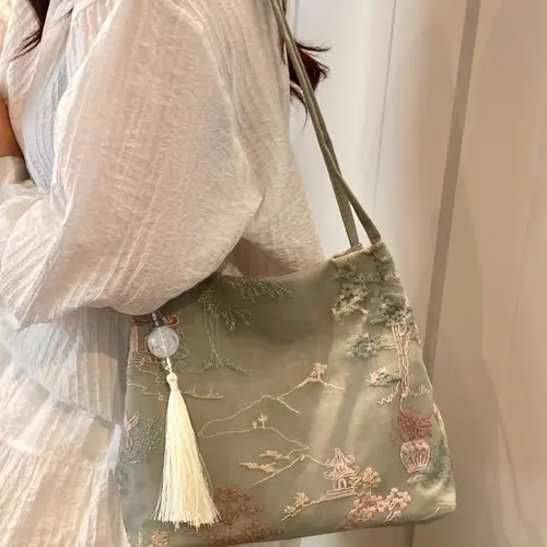 Women's Elegant Embroidered Tassel Crossbody Bag, Shoulder Bag for Daily Use, Versatile High-Quality Commuting Bag, Chic Design, Fashion Crossbody Bags