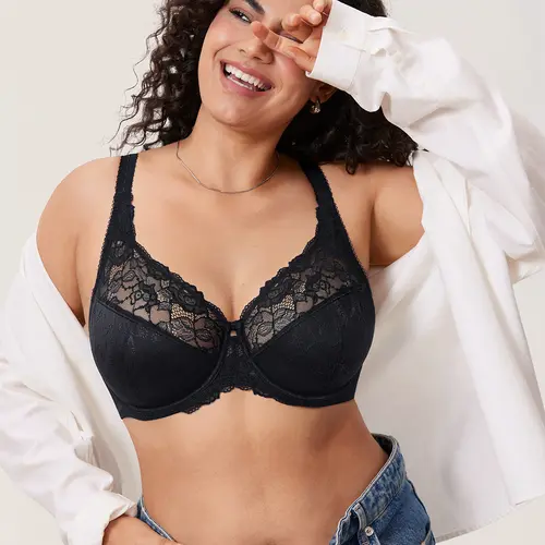 DELIMIRA Women's Plus Size Full Coverage Underwire Unlined Minimizer Lace Bra