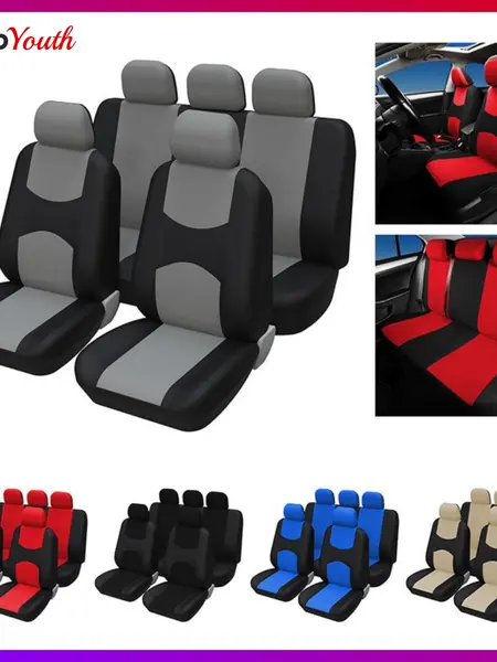 Universal Car Seat Covers for 5 Seats, Stylish Fabric Car Seat Protectors for Front & Rear Seats, Upgraded Thickened Design, Airbag Compatible, Fits Most Cars SUVs Trucks Vans, Car Interior Accessories