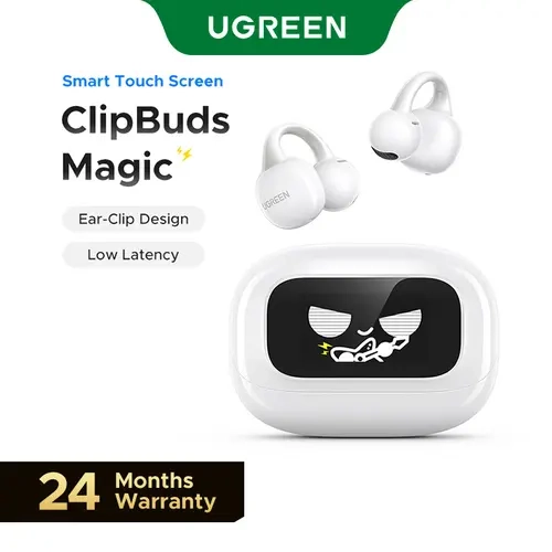 UGREEN S6 Magic Ear-Clip Wireless Earbuds with Ear-Clip Design, Sweat Resistance, Built-in Mic, High-Quality Audio, 30H Long Playtime, LCD Screen, Touch Remote, Cells Compatibility, Mobile/PC/Laptop Use, 24-Month Warranty