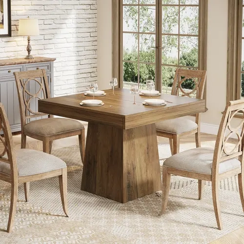 LITTLE TREE Square Dining Table for 4, 31.5-Inch Small Kitchen Table with Sturdy Pedestal Base, Farmhouse Dinner Table for Dining Room, Living Room, Kitchen