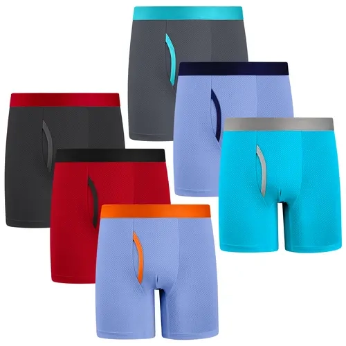 Boys' 6-Pack Tagless Boxer Briefs (6y-14y) - 80% Nylon-20% Spandex Blend, Soft and Stretchy Mesh, Breathable, Lightweight Quick Dry Moisture Wicking, Fly Pouch, Machine Washable All-Season Athleisure Underwear