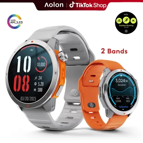 Aolon Navi R3 AMOLED GPS Android Smartwatch - IP68 Waterproof Fitness Tracker Watch for Men, Multifunctional Smartwatch with 60+ Sport Modes, Shockproof Screen, Voice Assistant, Weather Updates, Health Trackers, Magnetic Charging, Silicone Strap