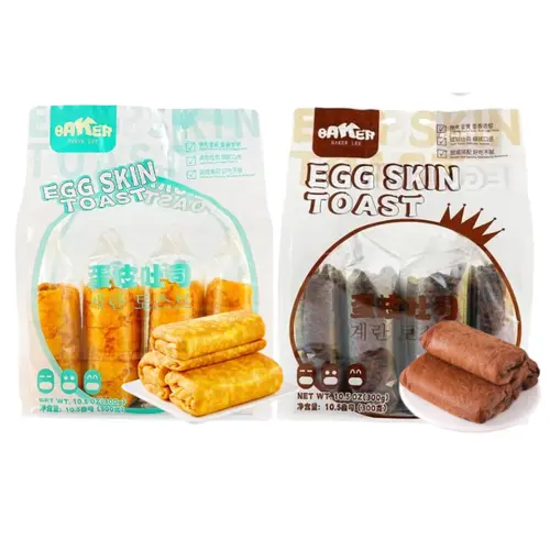 BAKER LEE Egg Crepe Toast Egg Crust Roll Toast- 2 Flavor Options (Original & Chocolate) 10.58 oz per Pack  Soft Toast & Egg Crepe Combo Nutritious Breakfast Bread, 10.58 oz | Healthy Snack for Delicious Eating, 0g trans fat & 5g protein per serving