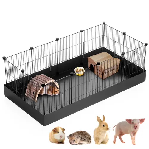 PAWING 12 Panels Small Animal Playpen with Waterproof Mat - Durable Metal Wire Yard Fence for Guinea Pigs, Rabbits, Kittens, Puppies, Hamsters, and Hedgehogs - Indoor & Outdoor Pet Cage