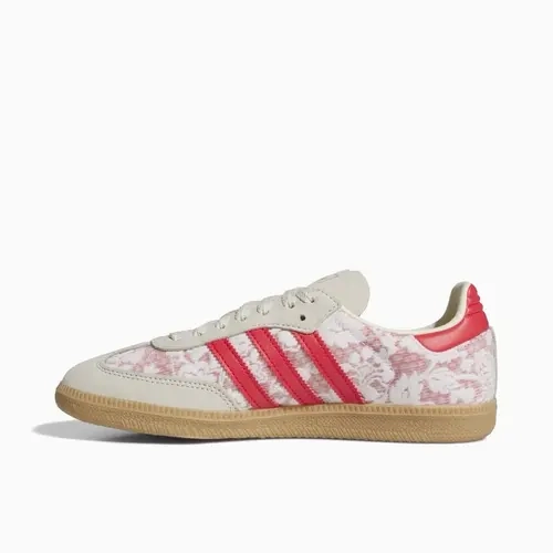 Women's Adidas Liberty London x Samba OG 'Kazusa Pattern' Sport Classic Sneakers - Better Scarlet Leather Upper, Artistic Detail Accents, Streetwear Footwear