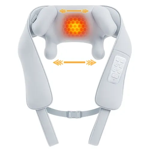 MASGRE U21 Gray Wireless Silicone Cordless Neck & Shoulder Massager with Heat - 6D Deep Tissue Massage, 6 Nodes, Adjustable Width, Handsfree - Fits Broad Shoulders, Relieves Daily Neck Stress, Portable - For Office Or Road Trips, Gift For Adults
