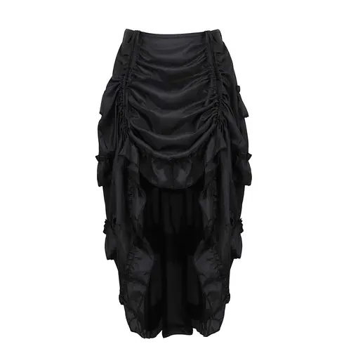 Lady's Victorian Steampunk Pirate High-Low Ruffle Skirt - Gothic Halloween Costume, Light Fitted Basic Seamless Corset-Compatible Fabric, Casual Black 6388 D2, Everyday Wear