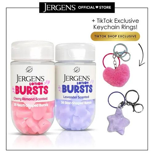 Jergens Lotion Bursts - 38 Heart or Star Shaped Bursts in Cherry Almond Hearts or Lavender Stars plus TikTok Shop Exclusive Keychains, 2 Pack or 3 Pack
