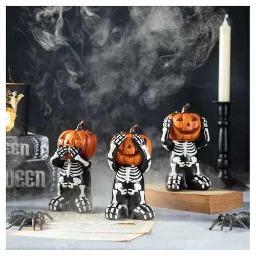 Glitzhome 5.75"H Halloween Skeleton Pumpkin Table Decor S/3