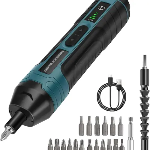 【DealsForYouDays】BoltWay 4V Electric Screwdriver Set, Rechargeable Cordless Power Screwdriver with 20 Magnetic S2 Steel Bits, Ergonomic Handle, Forward/Reverse, Built-in LED Light – Perfect for Furniture Assembly, Home DIY, Appliances & Bicycle Repair