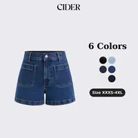 Cider Vintage Denim Shorts for Casual Daily, Elegant High Waisted Short Jeans, Ladies Sailor Patch Pocket Bottoms, Vacation Outfits, Lady Pant