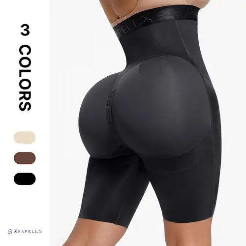 Shapellx AirSlim High-Waist Brand Logo Shapewear Shorts for Women - Compression, Body Slimming, Butt-Lift Shape, 38cm Zipper Crotch, Snug Fit