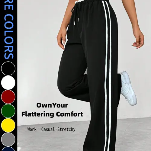 American Style Women's Casual Pants Drawstring, Straight Leg Loose Fit, Breathable Quick-Dry Fabric, Versatile and Comfortable, Athletic Bottoms