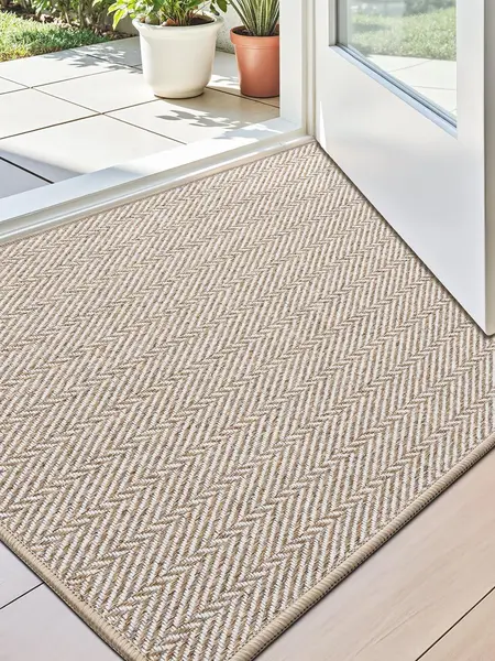LUMI Ultra Thin Indoor Door Mat for Entrance, Non Slip Entryway Mat, Low Profile Doormat, Unique Herringbone Design Carpet for Inside, Patio, Porch, Beige dog washable rugs five bow rug house