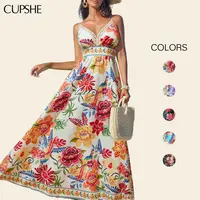 CUPSHE Women's Vibrant Oasis Tropical Maxi Dress - Square Neckline, Sleeveless, Floral Print, Back Zip Closure, Flowy Bohemian Coastal Casual Dress, Casual Boho Soft Boho Clothes for Women, Yellow Birthday Outfit,summeroutfits,vacationoutfits,beachoutfits