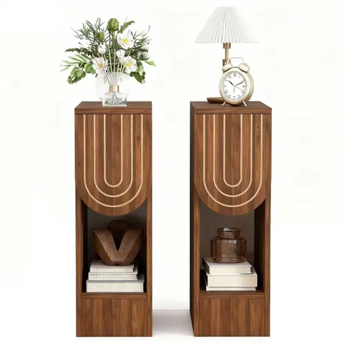 Giratree 23.62" Engraving Fluted Nightstand Set of 2, Wooden Small 1 Drawer Nightstand, Slim Side End Table, Vintage Bedside Table, Mid Century Modern Night Stand with Drawers, for Living Room, Bedroom
