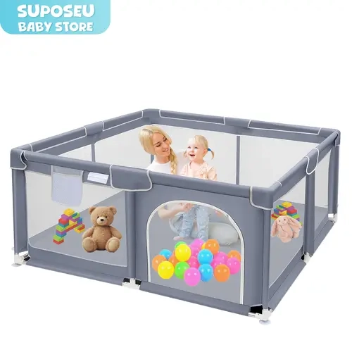 Sohochic Portable Playpen for 0-2 Years Baby Toddler, 47.2" Wide Square Camping Safety Activity Center, Full Vision Breathable Mesh, 4-Side Walls, Sturdy ABS Frame, Fast-Setup Joints, Indoor-Outdoor Grey, 360° Peace of Mind