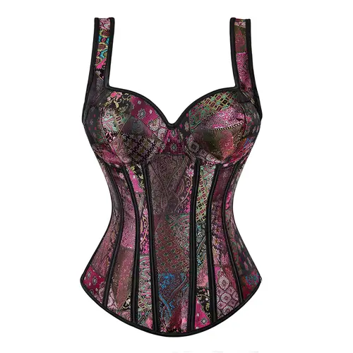 ARPLVF Women's Gothic Elastic Corset Top - Jacquard, Lace-Up Control, Adjustable Strap, Purple, Autumn Casual, Women's Halloween Costume, Party Outfits, Bold Edge Look, 1569-Z1