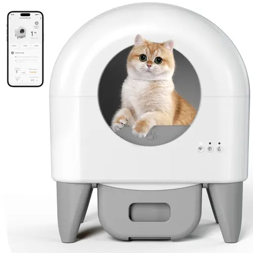 SohoChic 95L Automatic Self-Cleaning Hybrid Cat Litter Box with Lid - Single Unit, App-Controlled, 2.4G Wi-Fi, Safety Sensors, Washable Liner, Deodorizing & Blocking, 15-Day Waste Bin, 2 Garbage Bag Rolls, Litter Box Automatic, Hassle-Free Maintenance