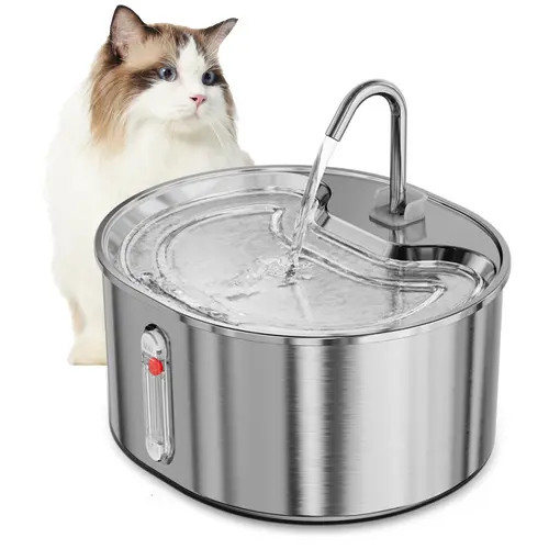 Geoorood Full Stainless Steel (3.2L/108oz) Pet Water Fountain - Dual-Mode Faucet & Fountain, Bubbling & Tube Swap Options, 20dB Ultra-Quiet, LED Alert, BPA-Free ABS, Dishwasher-Safe, Power Supply Included, for Bedrooms & All Ages Pets