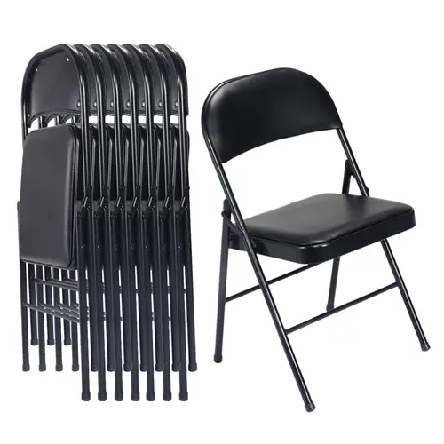 VINGLI Minimalistic 6-Pack Black Armless Folding Chairs with Padded Seats, 8.38 lbs Portable Stackable Steel-Frame Commercial Seats, 330lbs Capacity, 17.7"l x 15.7"w x 30.3"h, Indoor/Outdoor Use for Meetings Weddings