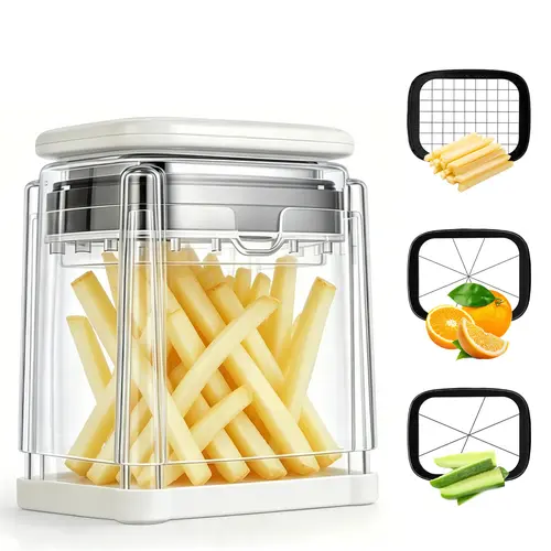 SUSTEAS Fingersafe Stainless Steel Manual Operation Potato Chippers - Vegetable Cutter, Mini Kitchen Accessory, Air Fryer Compatible, Detachable Interchangeable Blades, Rustproof, Easy-Clean Utensil, Reduces Prep Time