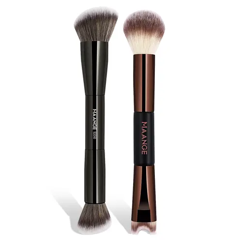 MAANGE Cosmetic Makeup Brush Set - 2 Counts Dual-Ended 2-in-1 Face Brushes with U-Shaped Nose Sculpting, Foundation & Highlighter Tool#DealsForYouDays#SummerWins