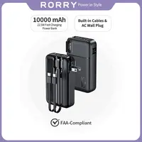 RORRY 10000mAh Portable Charger - 22.5W Fast Charging, Built-in Cables, Foldable AC Wall Plug Socket, Lightweight Compact Phone Accessories Tech Gadget for Device Charging summerwins