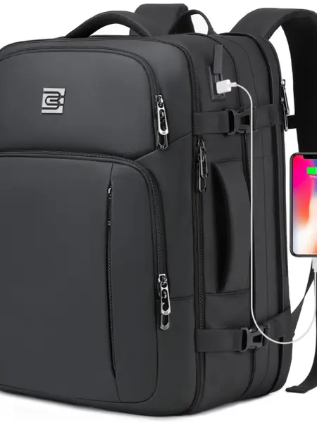 Bruno Cavalli #18621 Black 36L Expandable TSA Friendly Travel Backpack, Airline Compartment Travel Bag, Carry On Luggage, 17" Laptop Bag, Dual Handle Extra-Large Backpack, USB Charging, Water Bottle Pocket, Anti-Theft, Waterproof for Business, Laptop Bags