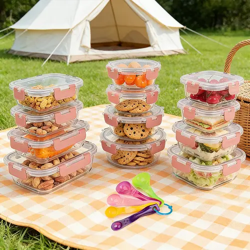12pcs Square Glass Airtight Leakproof Containers with Snap-Lock Lids - BPA-Free Stackable Lunch Container, Silicone-Enhanced Reusable Kitchen Gadgets, Anti-Leak Food Storage, Freezer-Microwave-Dishwasher Safe, Salad Utensils Included