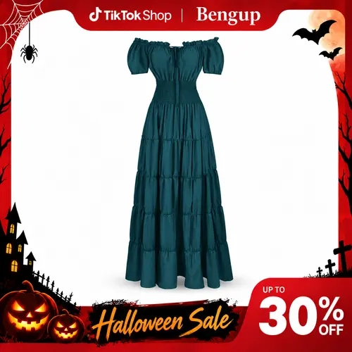 Creations Halloween Renaissance Medieval Chemise Dress - Women's Pirate Peasant Top with Irish Underdress, Gothic Halloween Costume for Parties, Renaissance Fairs, Themed Events, Elegant Rustic Style