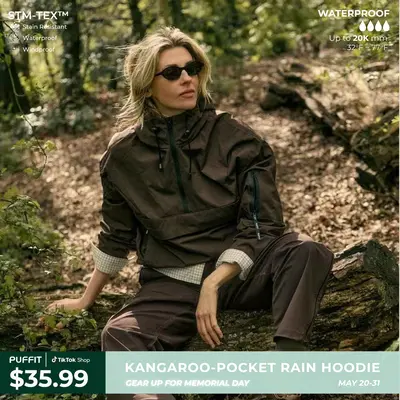 【Restocked】PUFFIT STM-TEX Waterproof Oversized Fall Hoodie Coat Warm Half Zip Rain Jacket With Adjustable Waist,Hood & Cuffs,Large Kangaroo Pocket,Shell Jacket,Ski Jacket,Spring Jacket,Windbreaker,Dog Walking,School Running,Football Mum,Stylish,Womenswear