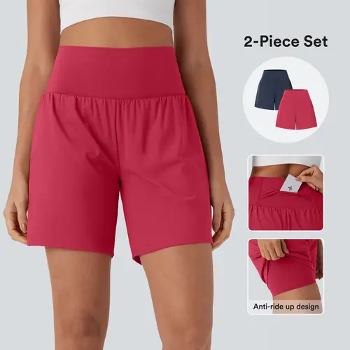 Halara 2-Piece Softlyzero Airy Super High Waisted 2-in-1 InstantCool Yoga Shorts 7" with Pockets Set #SwimWeek