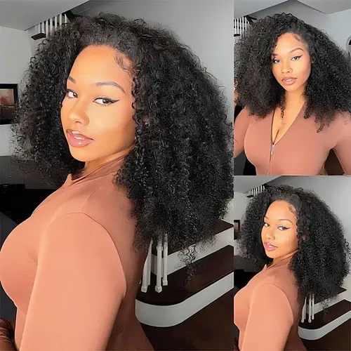 Recool Hair Kinky Curly Half Wig Glueless V Part Kinky Curly Wig Adjustable Drawstring Beginner Friendly Flip Over Wig O Skill Needed Natural Scalp