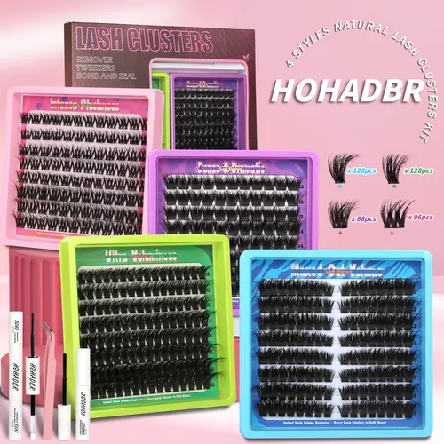 4 Styles Lash Clusters Kit, Volume/ Mega/ Full/  Fluffy Ultra Eyelash Clusters Extensions with Everything You Need for Beginners and Proficient, DIY at Home Easily