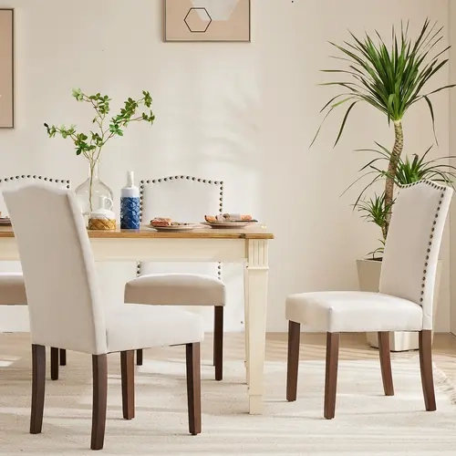 【Deal】Sweetcrispy Contemporary Upholstered Fabric Dining Chairs with Nailhead Trim - Indoor Furniture Chair, Breathable Seat, Solid Frame, High Backrest Supports Posture, Floor-Safe Feet - For Dining Room, Guest Room, Parties