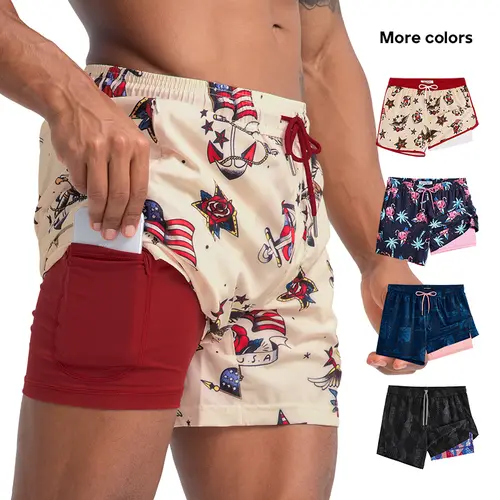 Maamgic 4th of July Bald Eagle 5.5"/ 4.5'' 2 in 1 Swim Shorts for Men Elastic Waistband with Drawcord 4-way Stretch 90% Polyester 10% Spandex Blend Summerwins,| Two Zipper Side Pockets - Menswear Elastic Soft Spandex Stretch Zipper Man Beach Clothing