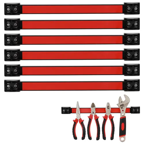 CASOMAN 12 inch Long Magnetic Holder Strip (6 Packs) - 1.18 in Wide Cr-V Steel Rack, 15lbs Capacity, Construction Tool Organizer, Connect 6 Bars, Holds Wrenches Hammers Screwdrivers, Garage Storage, Tool Kit, International Warranty