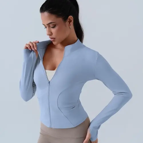 Women's Solid Zip-Up Athletic Sports Jacket, Sporty Long Sleeve Outerwear for Women, Ladies Sportswear for Indoor and Outdoor Wear, Activewear, Womenswear #GLOBAL PICKS