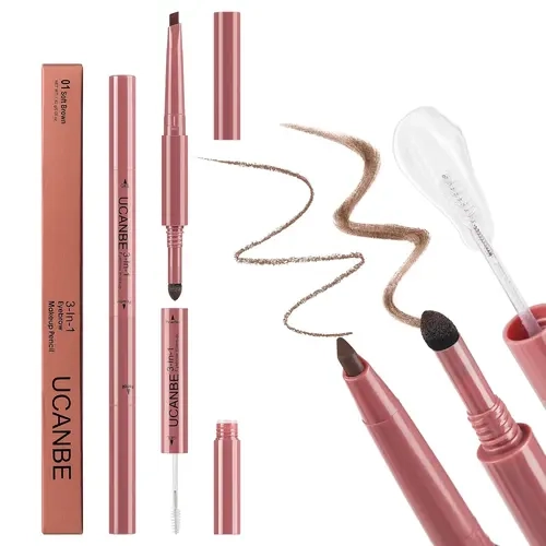 UCANBE Eyebrow Pencil 3-in-1 Triangle Retractable Definer with Waterproof Brow Gel and Filler Brow Powder - Natural-Looking, Long-Lasting Brows for Adults, Cruelty Free Cosmetic Single Item