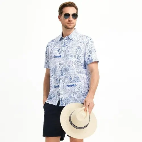 MAELREG Mens Hawaiian Shirts Short Sleeve Button Down Tropical Beach Floral Solid Print Summer Vacation Mens Casual Shirts Men's tops