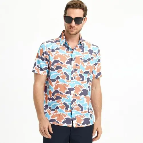 MAELREG Men's Hawaiian Camouflage Print Shirt, Button-Down Tropical Beach Summer Vacation Men's Casual Shirt