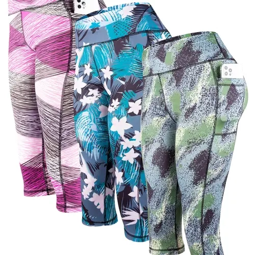 Women's Floral Print High Waist Sports Capri Training Leggings, High Waisted Sportswear, Casual Comfy Breathable Skinny Pants for Yoga Gym Workout Running, Ladies Activewear Bottoms for Fitness Sportswear for Summer