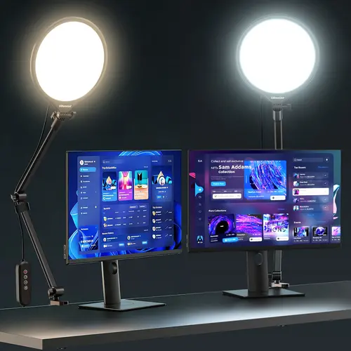 UBeesize 10" Ring Light with Stand, Advanced Side-Lighting Technology, Stable Boom Arm, Timer Functions for Video Recording, Zoom Lighting for Computer Meetings & Live Streaming, Metal Selfie Light